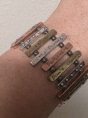 Tri-color Inspirational Bar Stretch Bracelet-Enjoy Life-Be Happy-keep Calm& More